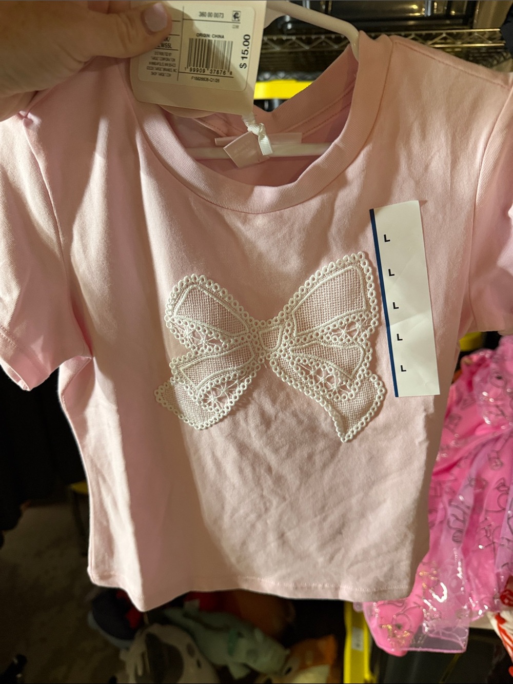Girls Pink Tee with Lace Butterfly Applique - LoveShackFancy Target Large